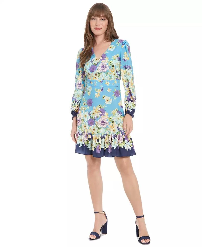 London Times Women's Printed V-Neck Long-Sleeve Dress - Dresses & Skirts -  Free Shipping - BeyondStyle