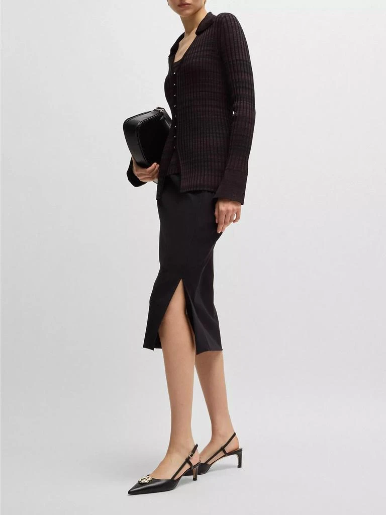 Hugo Boss V-Neck Cardigan in Ribbed Stretch Fabric with Collar 6