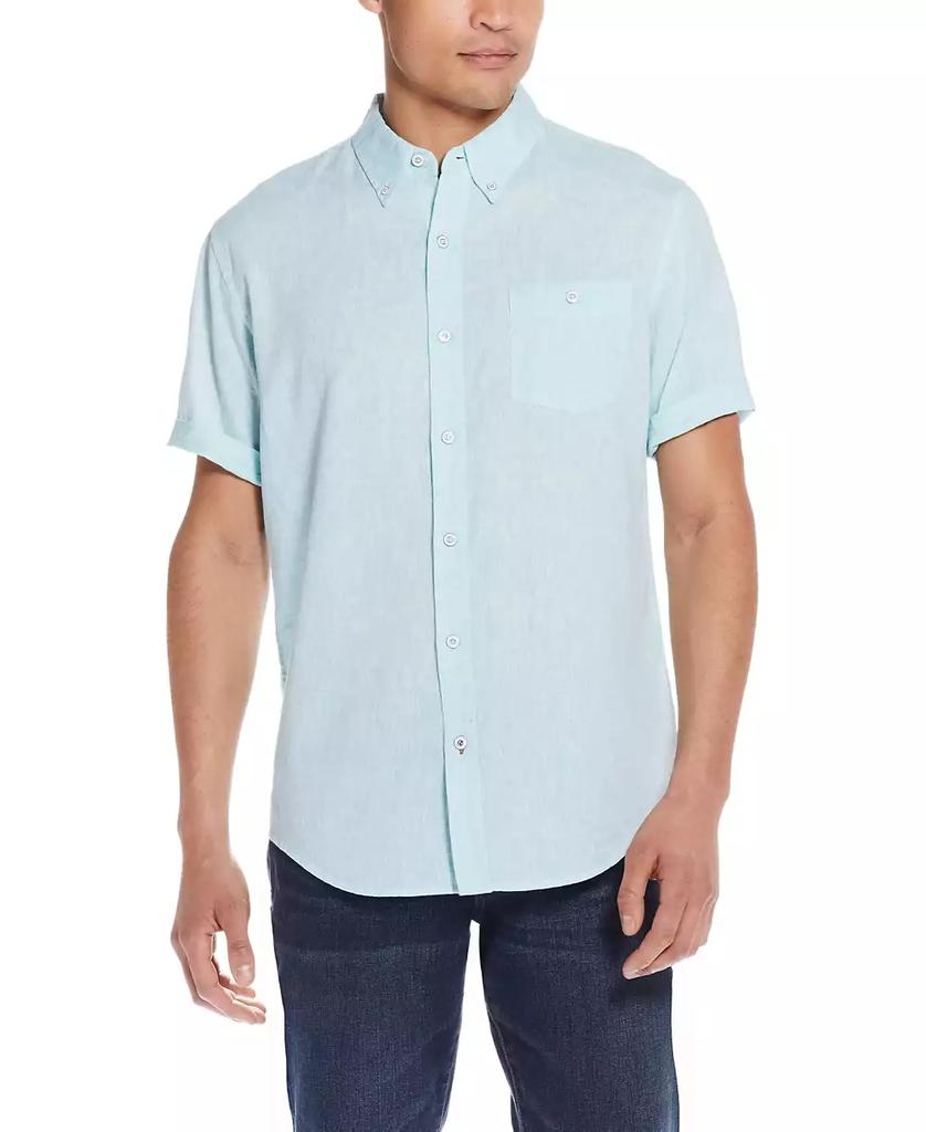 Weatherproof Vintage Men's Short Sleeve Solid Linen Cotton Shirt