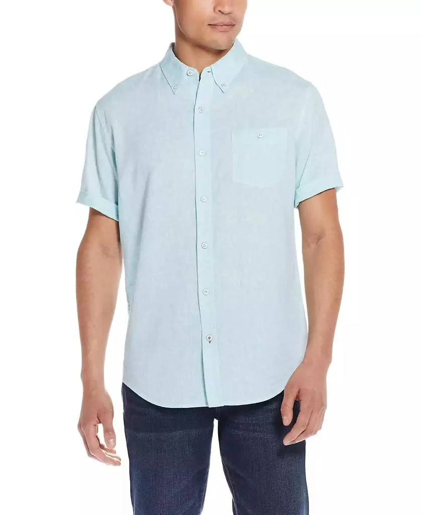 Weatherproof Vintage Men's Short Sleeve Solid Linen Cotton Shirt 1