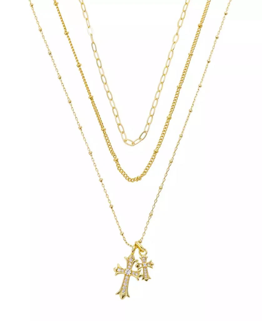Unwritten Cubic Zirconia Double Cross Pendant Layered Necklace Set 1