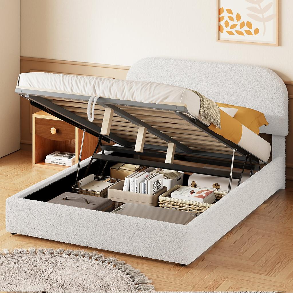 Streamdale Furniture Streamdale Teddy Fleece Platform Bed with Hydraulic Storage