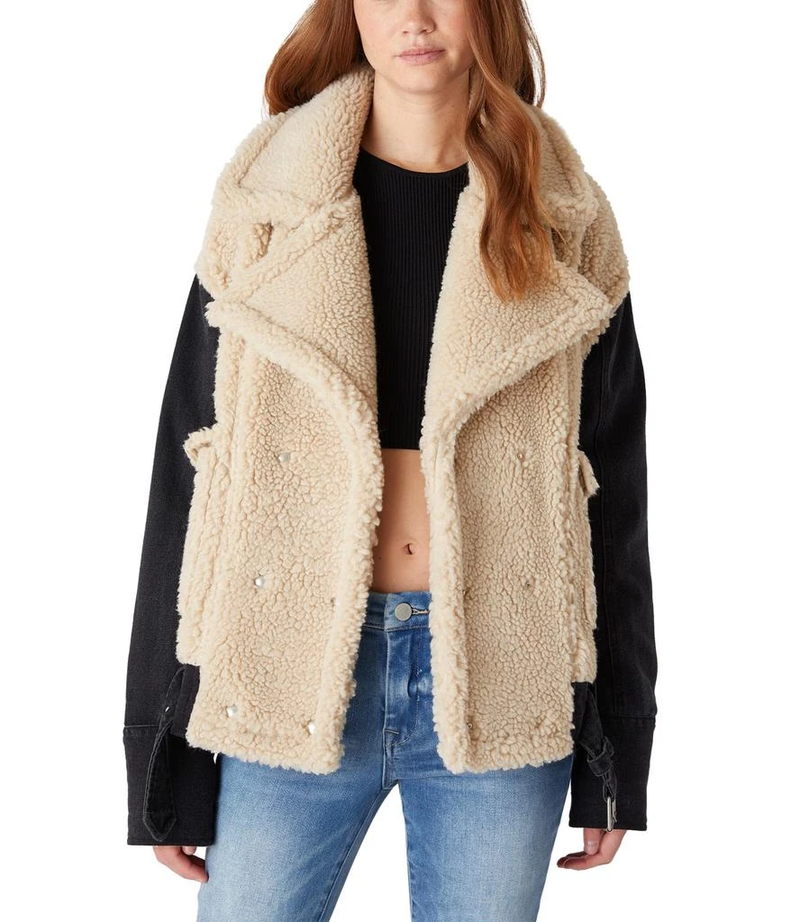 Blank NYC Oversized Faux Sherpa Jacket With Denim Sleeves 1