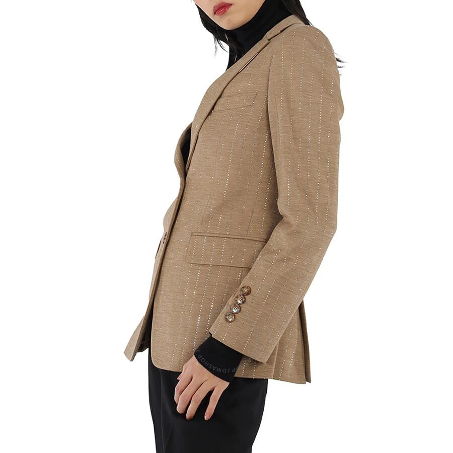 Burberry Ladies Pecan Melange Faux Crystal Pinstripes Wool Jersey Jacket 2