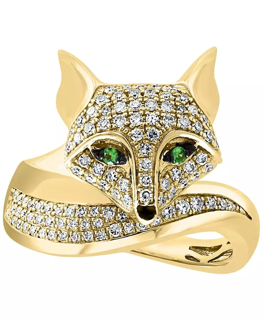Effy EFFY® Diamond (3/8 ct. t.w.) & Tsavorite Accent Fox Ring in 14k Gold 3