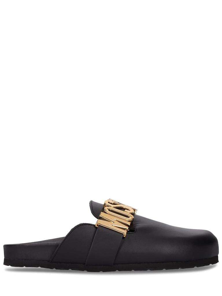 【関税&送料込み】Moschino Brown Leather Blend Slippers Moschino Brown Leather Blend Slippers - Shoes - BeyondStyle