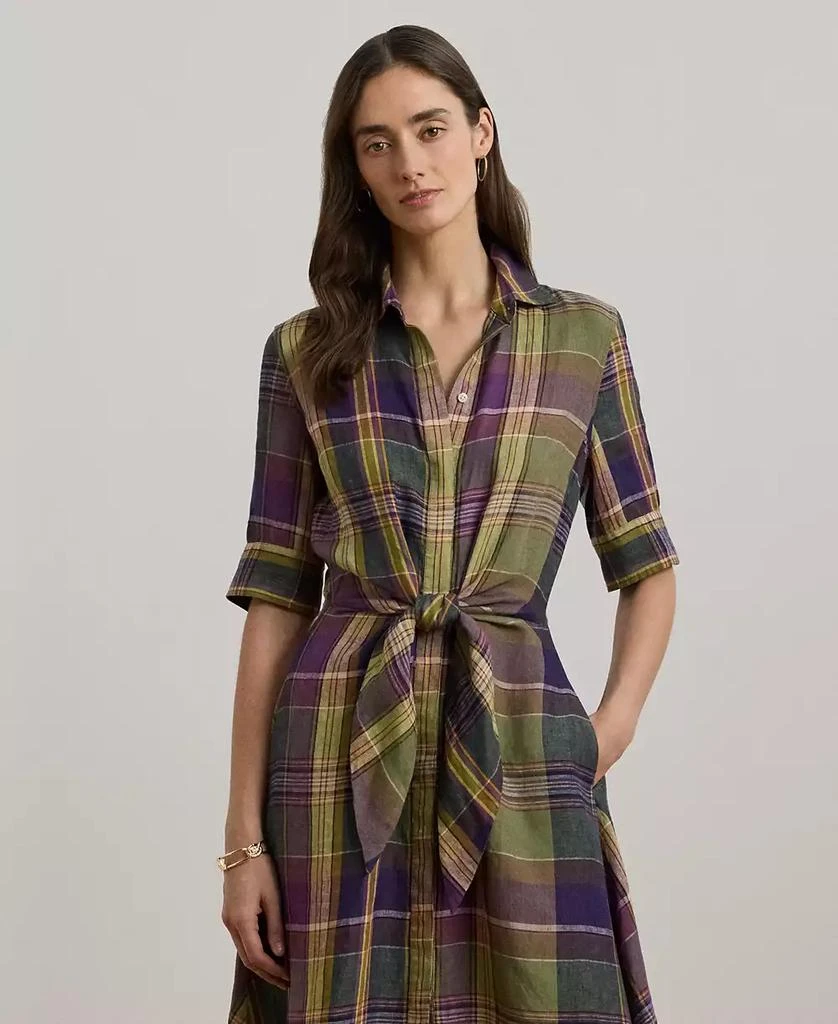 Ralph Lauren Women's Plaid Tie-Front Linen Shirtdress, Regular & Petite 4