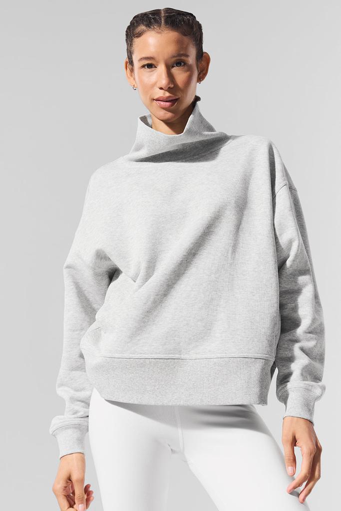Alo Hazy Mock Neck Pullover - Light Athletic Heather Grey