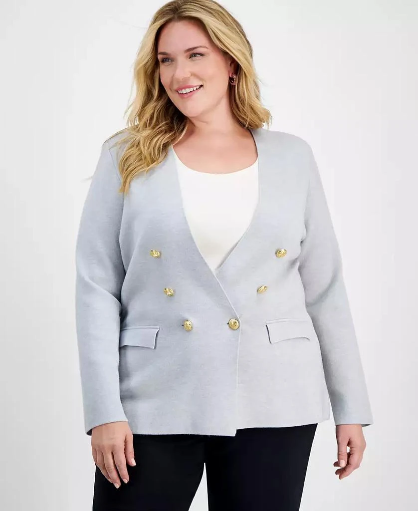 INC International Plus Size Double-Breasted Jersey Blazer, Created for Macy's 1