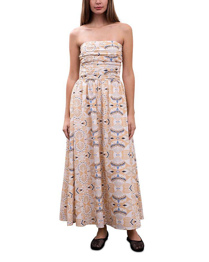 Moon River Printed Ruched Poplin Maxi Dress