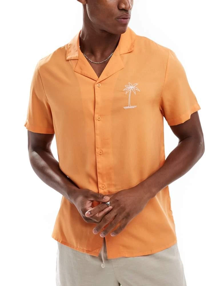 Another Influence Another Influence beach shirt with palm embroidery in apricot 1