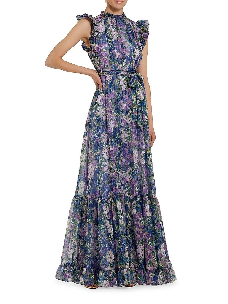 Mac Duggal Ieena Floral Print Chiffon Ruffle Gown 1