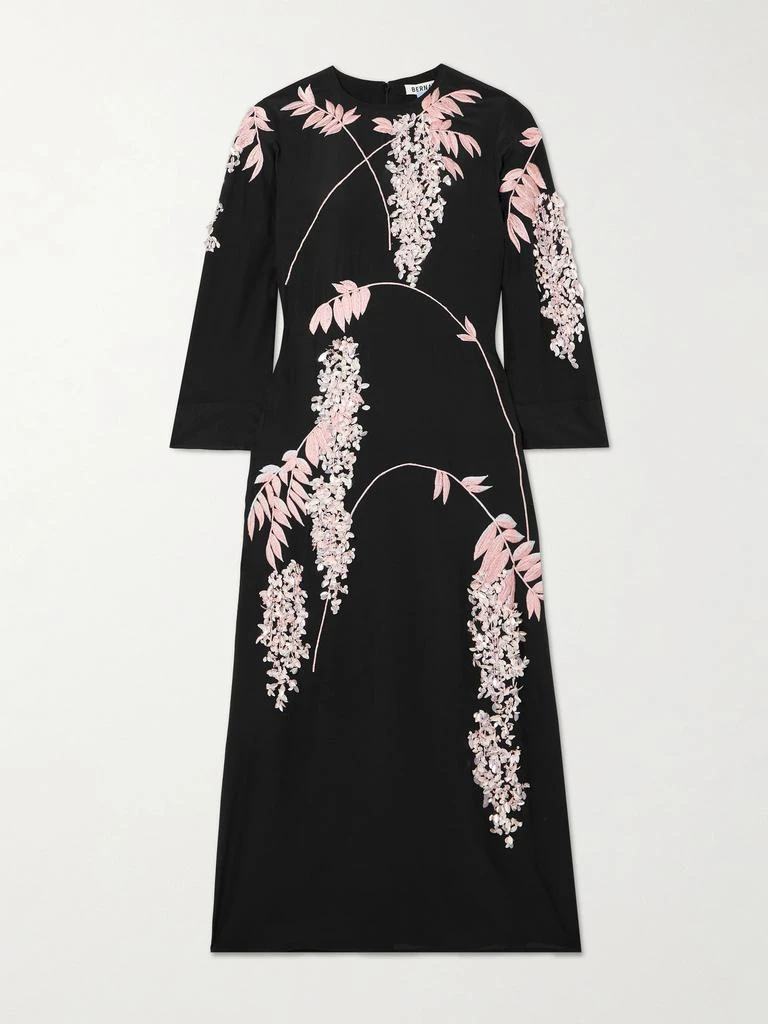 Bernadette Harry 带缀饰真丝双绉中长连衣裙 1