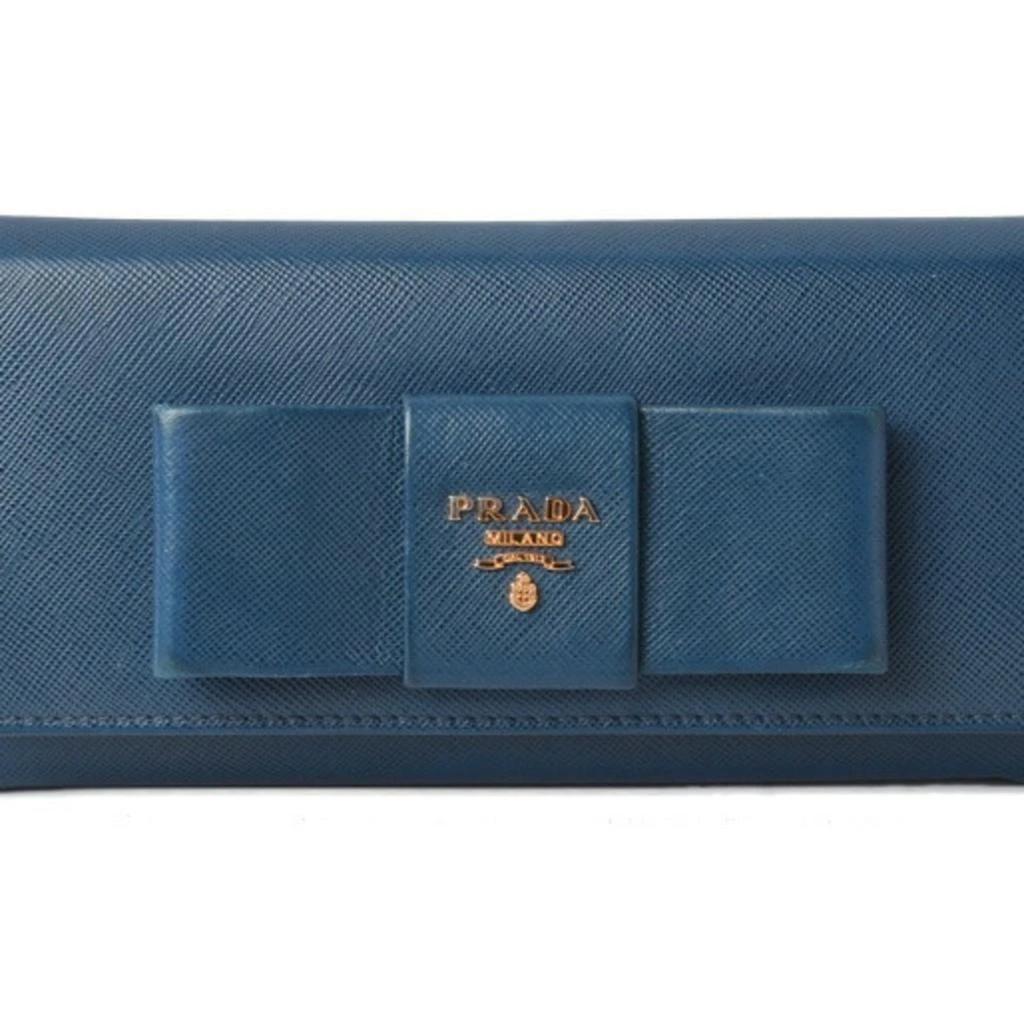 Prada Saffiano blue Bluette Leather Long Wallet (Bi-Fold) (Pre-Owned) 1