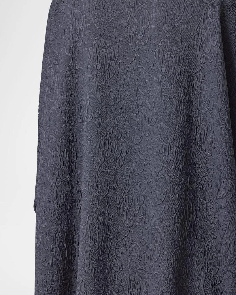 Eskandar Damask Cloque Wide Longer-Back Double Stand-Collar Shirt With Slits (Very Long Length) 6
