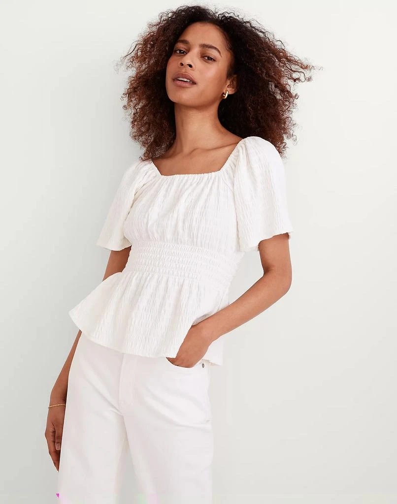 Madewell Crinkle-Knit Square-Neck Smocked Top 1