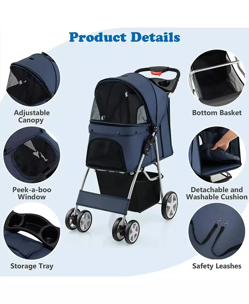 Gymax Folding Pet Stroller 4-Wheel Pet Travel Carrier w/Storage Basket 7