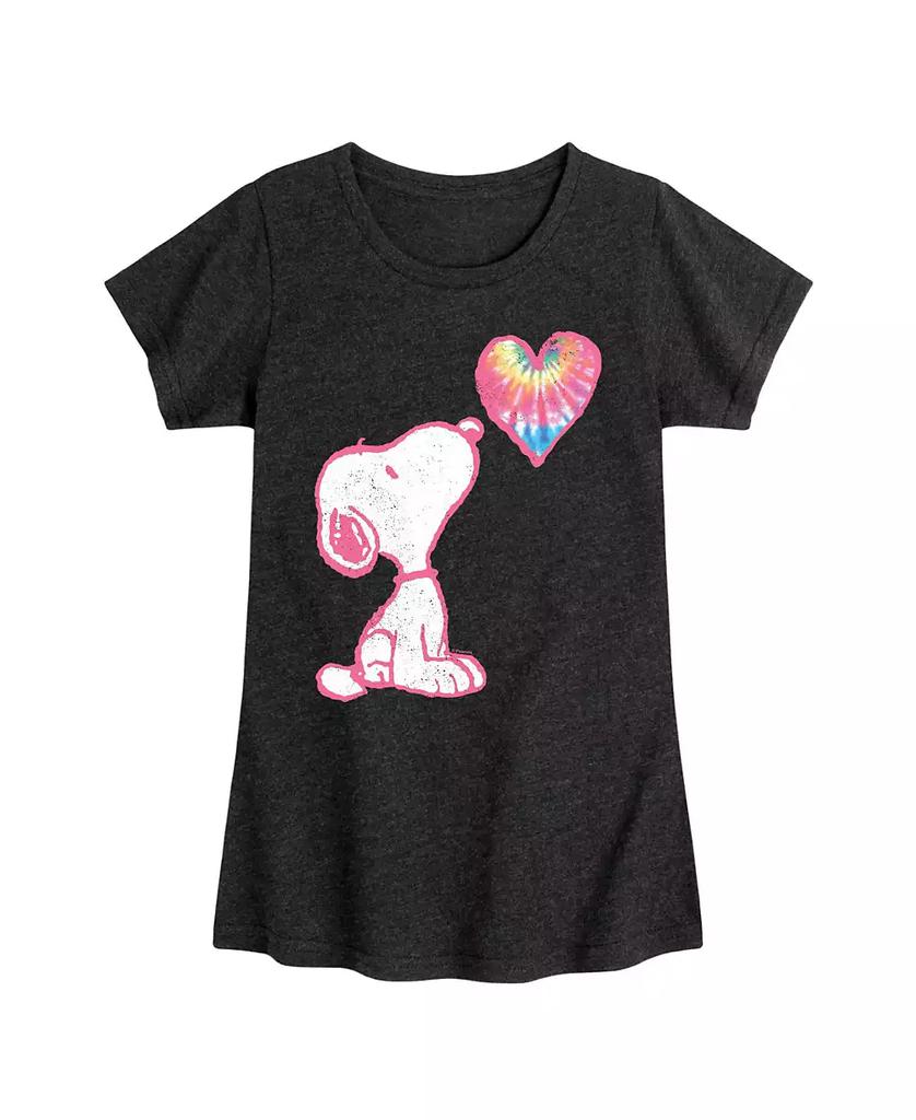 Peanuts Big Girls Snoopy Tie Dye Heart Graphic Short Sleeve Tee