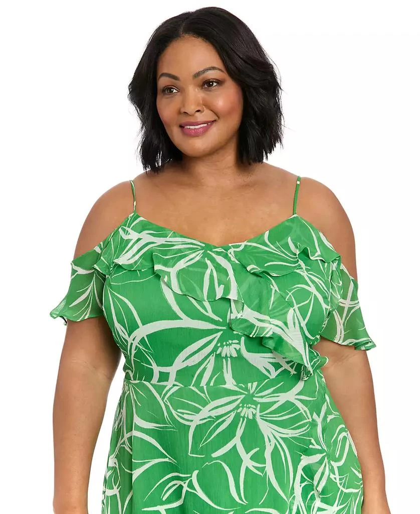 London Times Plus Size Printed Cold-Shoulder Ruffle Dress 6