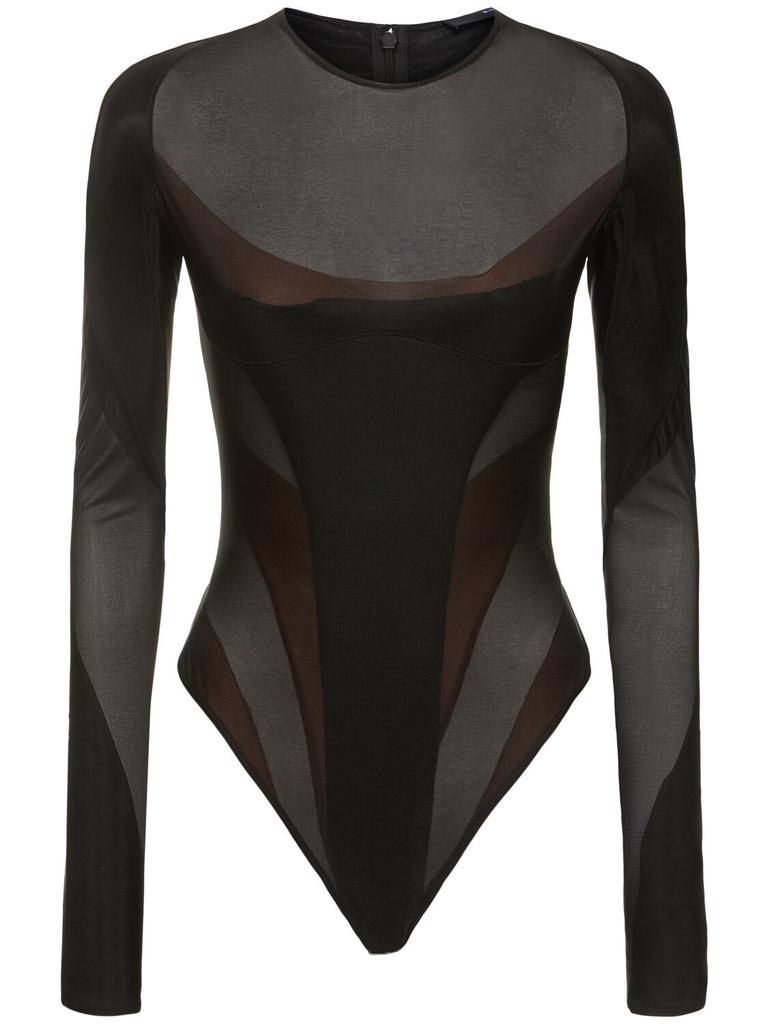 MUGLER Nylon Jersey Long Sleeve Bodysuit