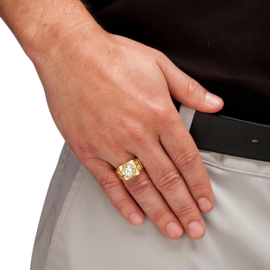 Palm Beach Jewelry Men
s 2 TCW Round Cubic Zirconia Yellow Gold-Plated Nugget-Style Ring 3