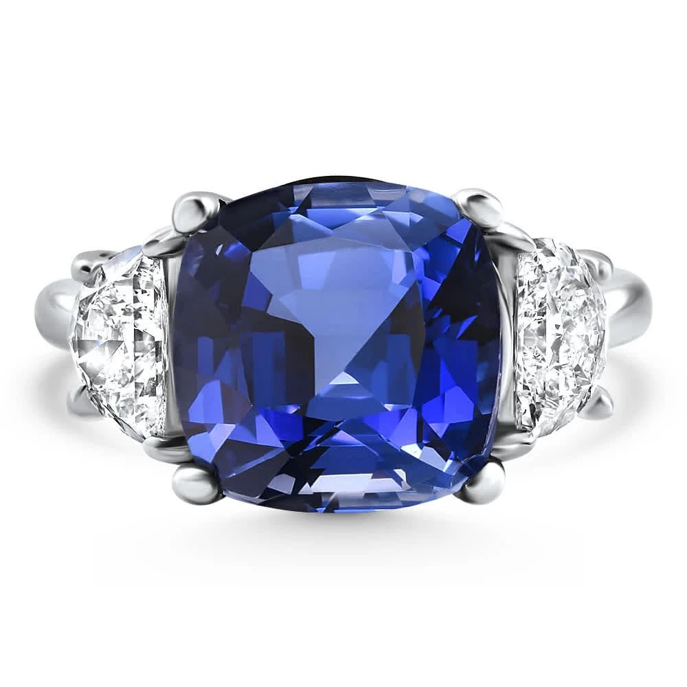 Pompeii3 8.50Ct TW Cushion Blue Sapphire 
Diamond 3-Stone Ring 14k White Gold Lab Grown