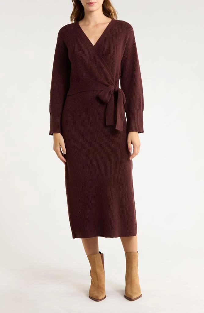 Shop Long Sleeve Wrap Sweater Dress on Sale at BeyondStyle – Get