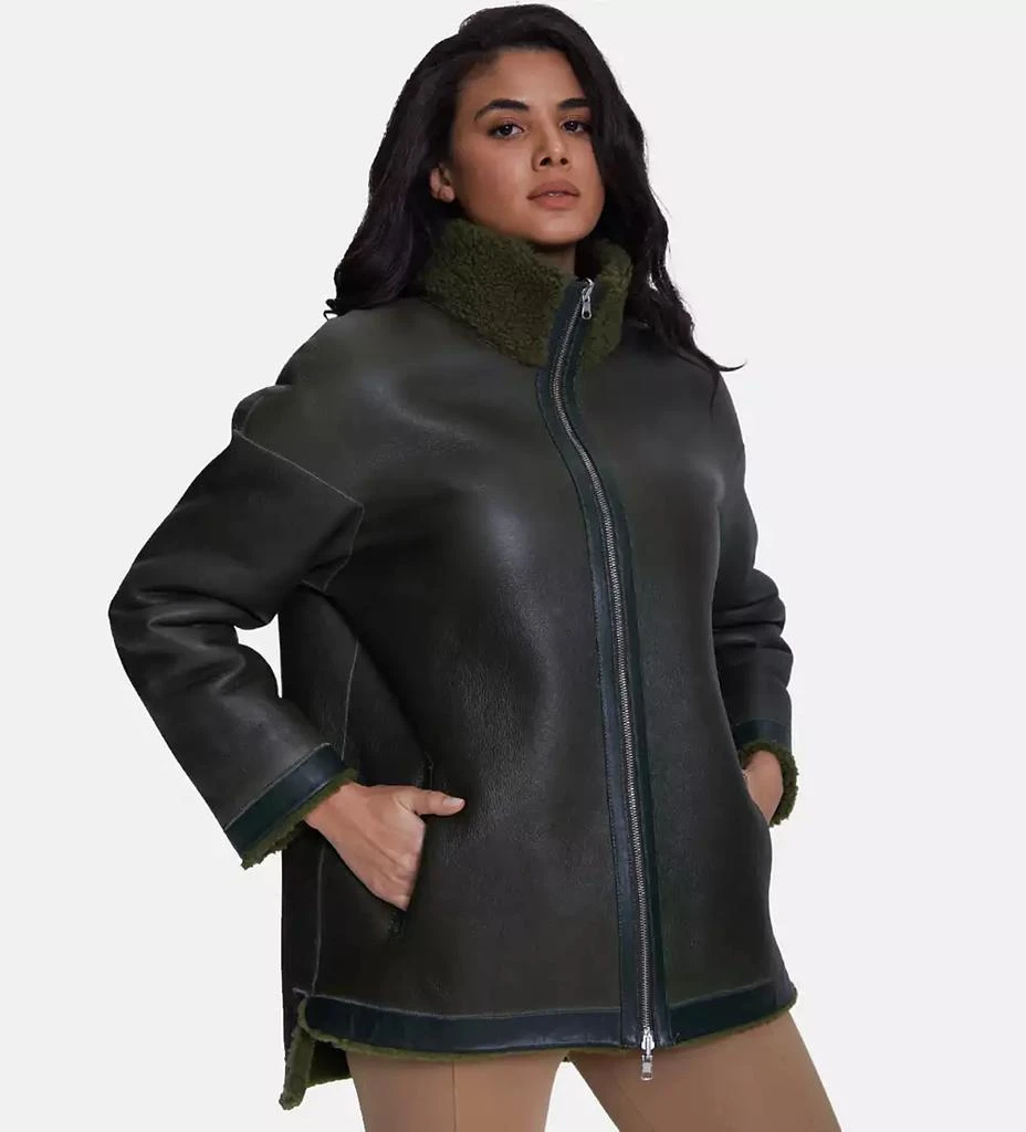 Furniq UK Women
s Fashion Jacket, Silky Green With Green Curly Wool 2