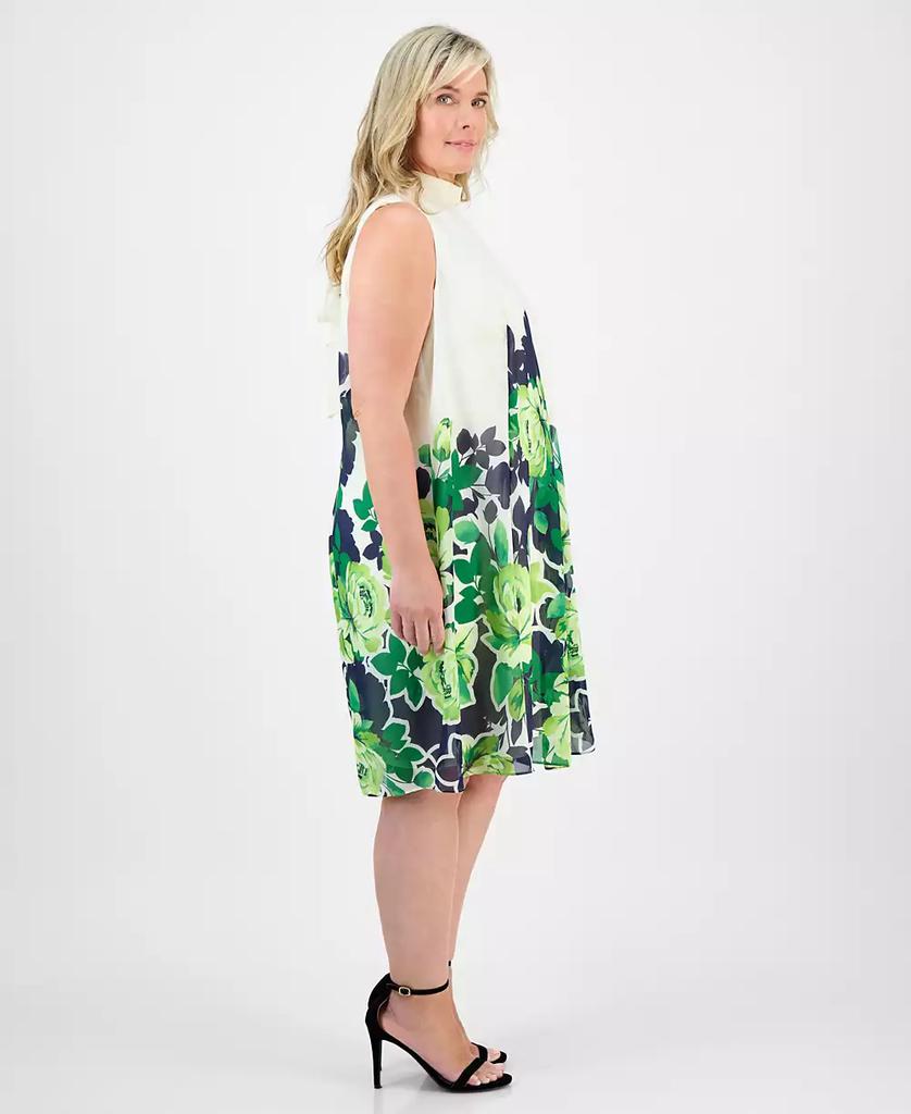 Robbie Bee Plus Size Placement-Print Mock-Neck Dress