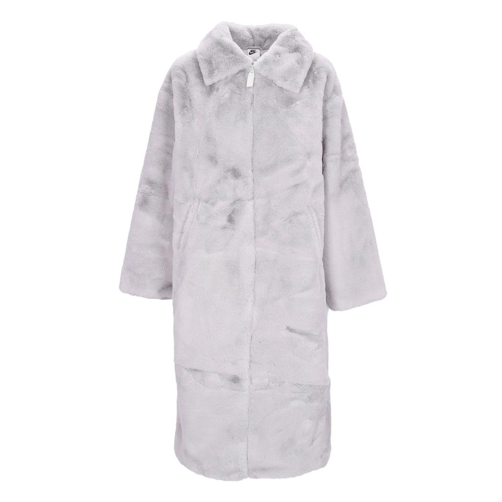 NIKE Women's Faux Fur Long Jacket Lt Iron Ore/light Bone/sail