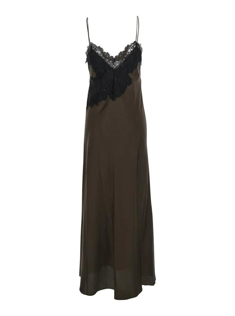 Rohe Brown Long Dress With Thin Shoulder Straps And Lace Details In Silk Woman 2