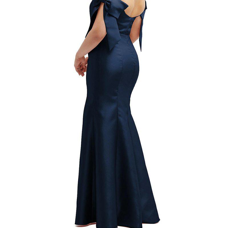 Alfred Sung Off-The-Shoulder Bow Satin Corset Dress With Fit And Flare Skirt D854