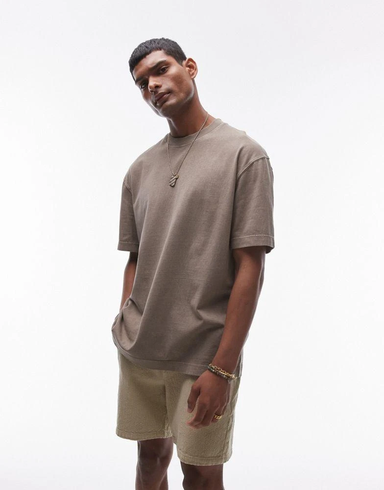 Topman Topman oversized t-shirt in washed khaki 1