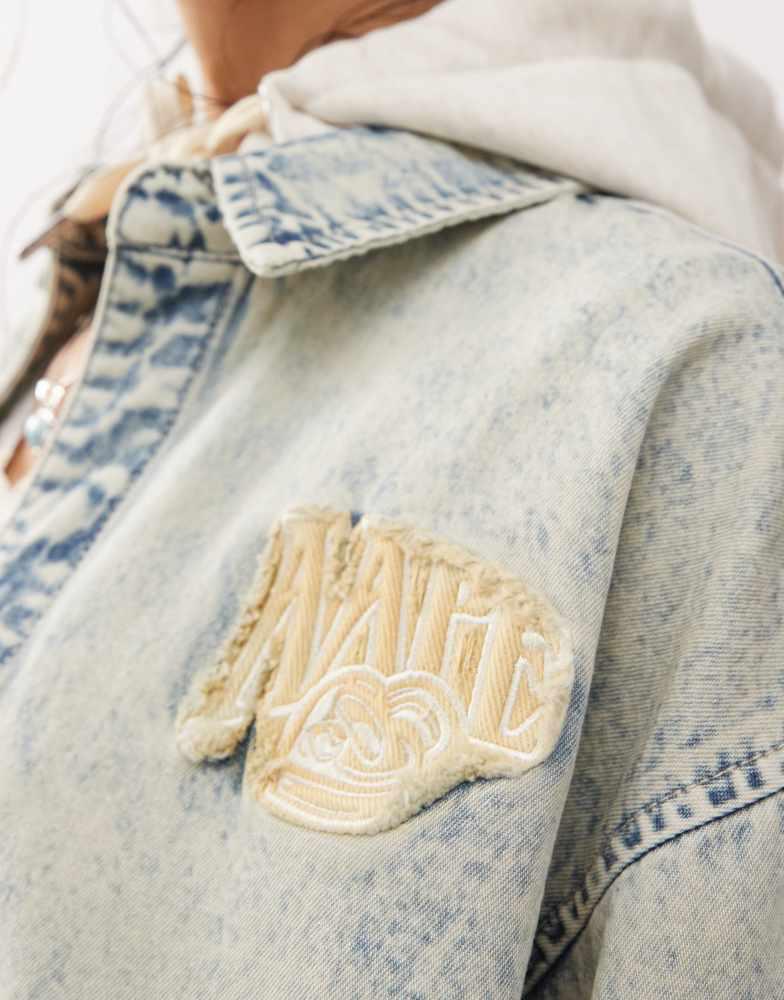 AAPE Aape By A Bathing Ape hooded denim shirt in light blue wash