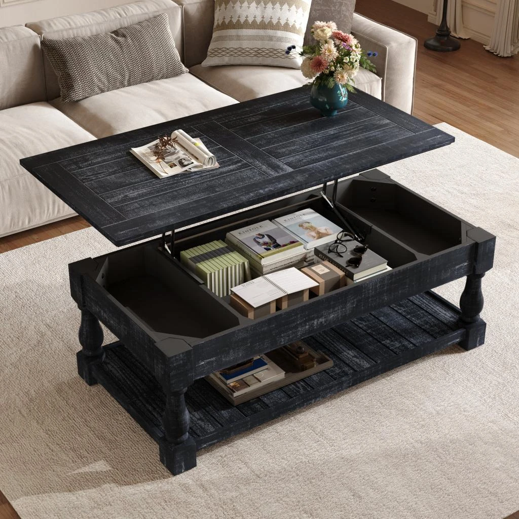 Streamdale Furniture Streamdale Farmhouse Lift Top Coffee Table with Storage - Weathered Black Finish 2