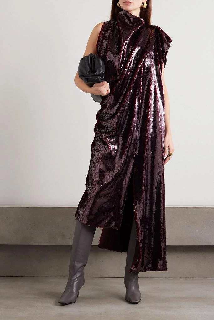 A.W.A.K.E. Mode Asymmetric draped sequined satin dress 2