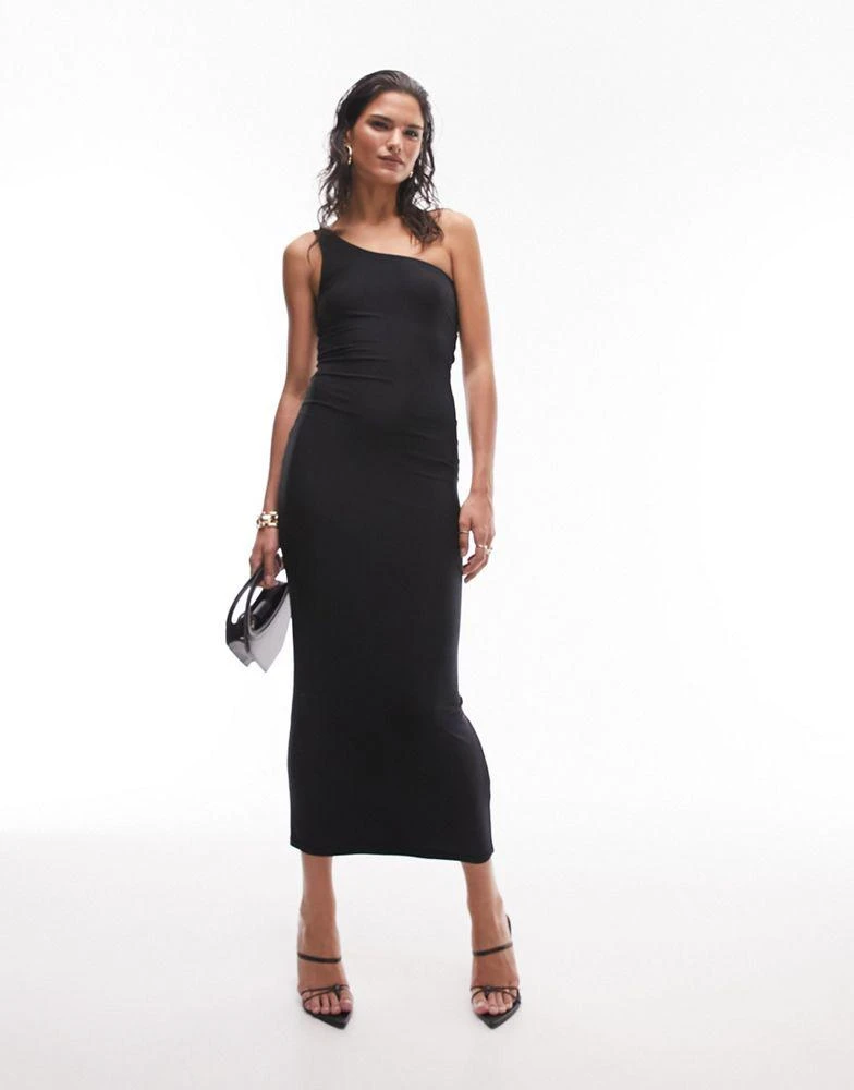 Topshop Topshop super soft shaping one shoulder slip dress in black 1