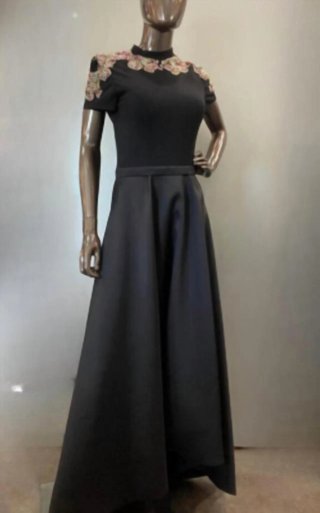 Ieena for Mac Duggal Ieena For Mac Duggal Short Sleeve Hi Low Dress In Black 1