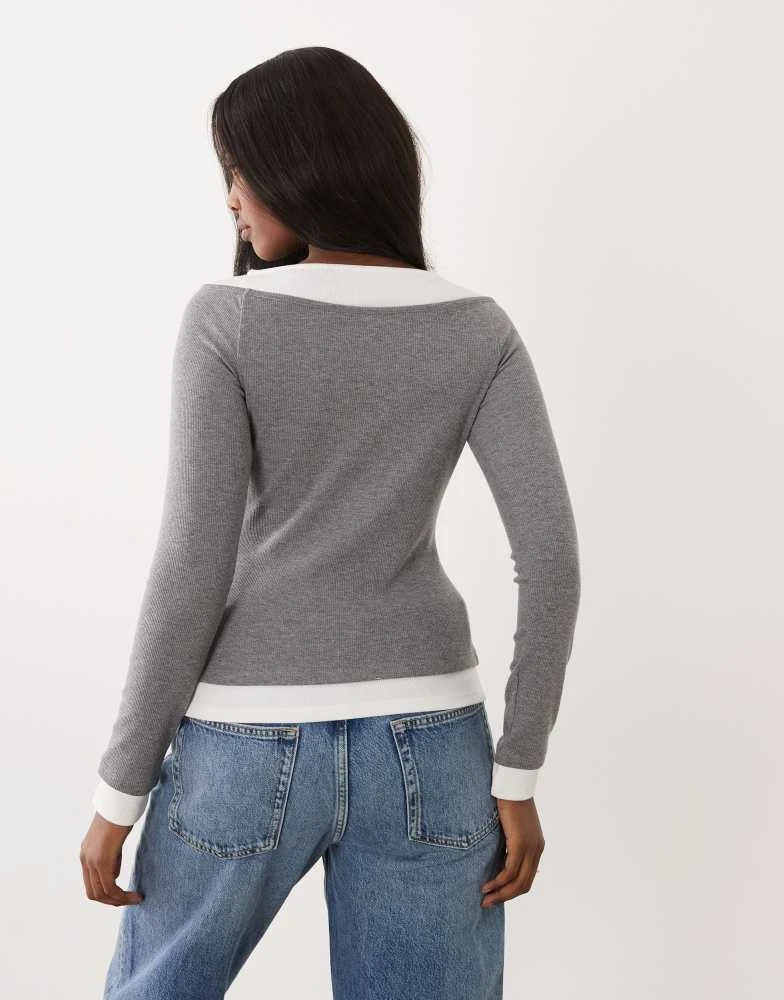 ASOS ASOS DESIGN ribbed double layer cold shoulder top in grey marl 4
