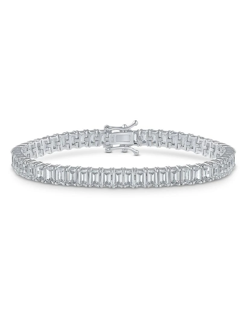 Kenneth Jay Lane Emerald Cut Cubic Zirconia Tennis Bracelet in Rhodium Plated 1