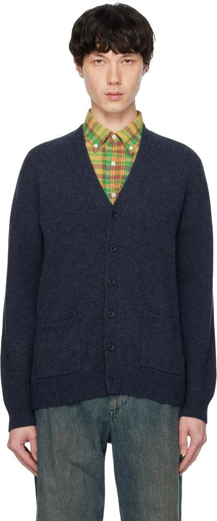 BEAMS PLUS Navy Elbow Patch Cardigan 1