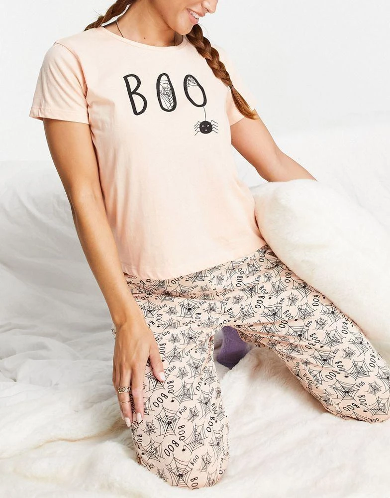 Brave Soul Brave Soul halloween boo spider pyjamas in peach and black 1