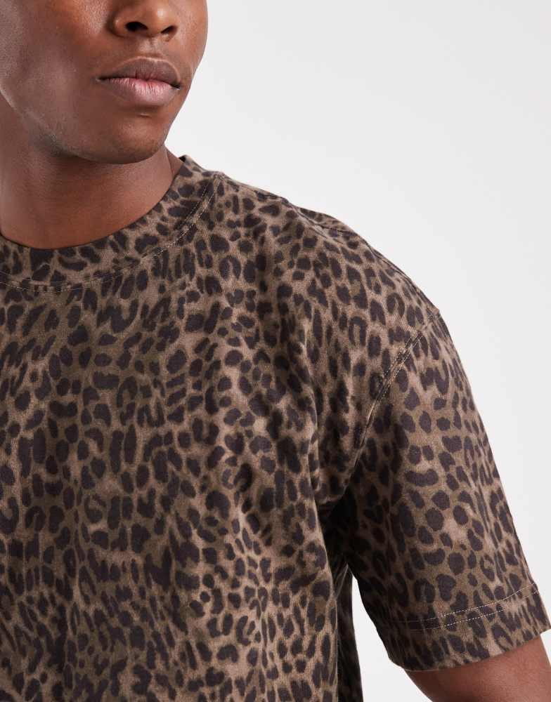HOLLISTER Hollister crew neck short sleeve boxy t-shirt in leopard
