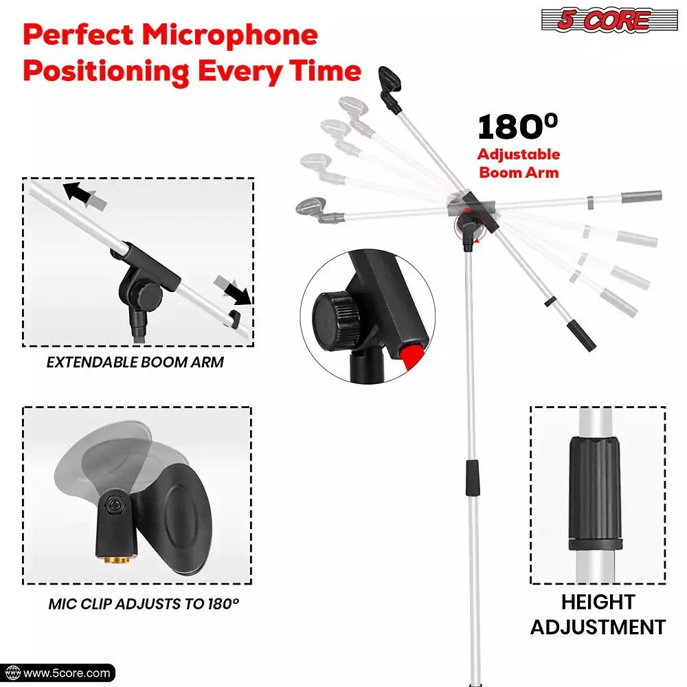 5 Core Microphone Stand Floor 4 Pcs Adjustable w Extending Telescoping Boom Arm 2