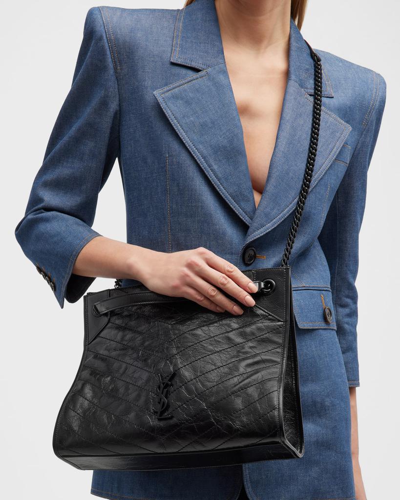 Yves Saint Laurent Niki Medium YSL Shopper Tote Bag in Crinkled Leather