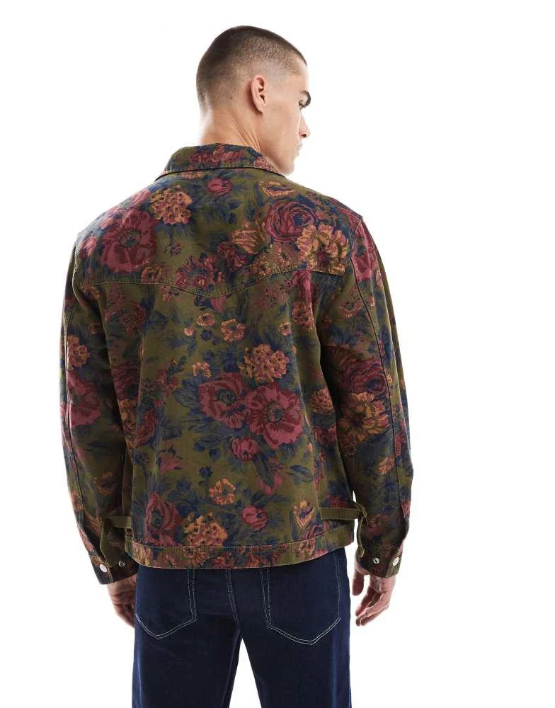 Levi's Levi's Polk cotton twill floral print harrington jacket relaxed fit in dark green 2