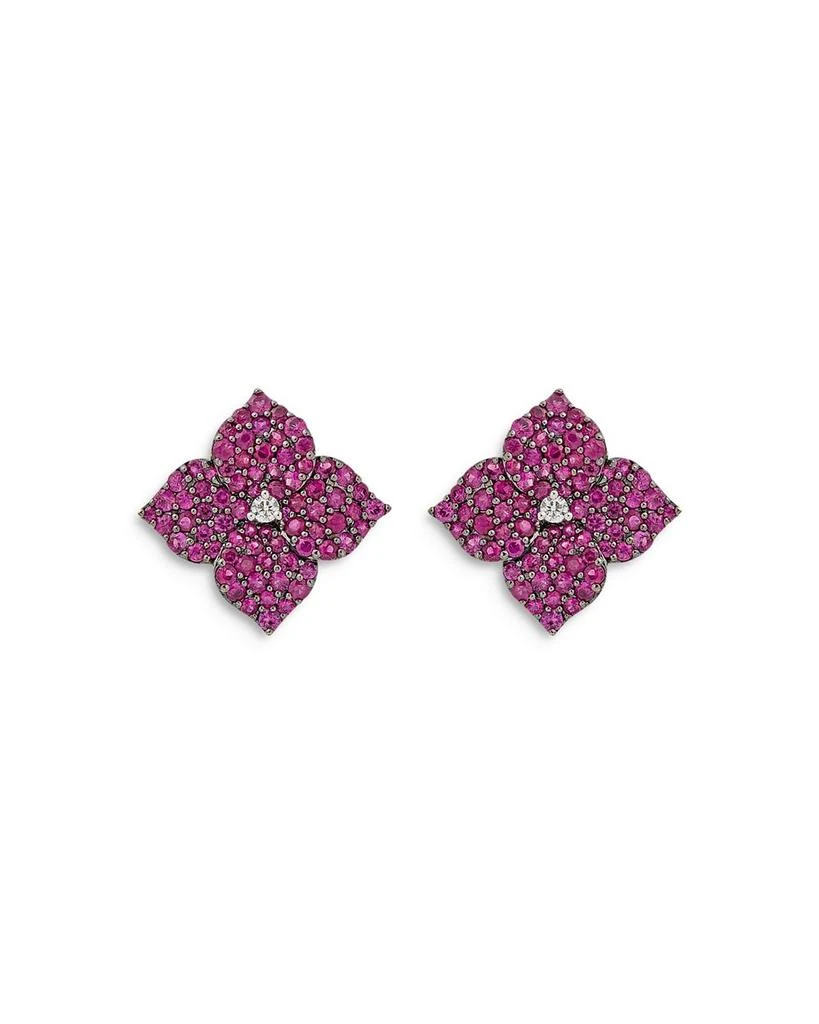 Piranesi 18K Rose Gold Fiore Pink Sapphire 
Diamond Pavé Flower Large Stud Earrings 1