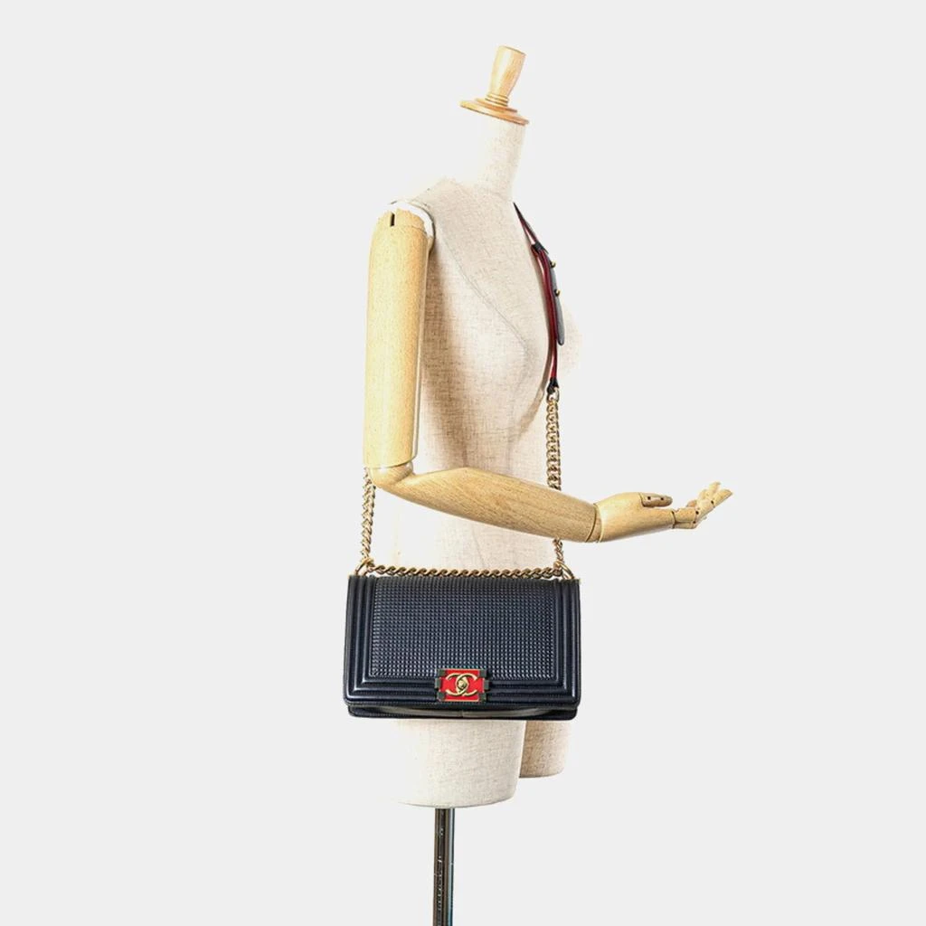 Chanel Chanel Navy Red Leather Coco Mark Boy Chain Shoulder Bag 2