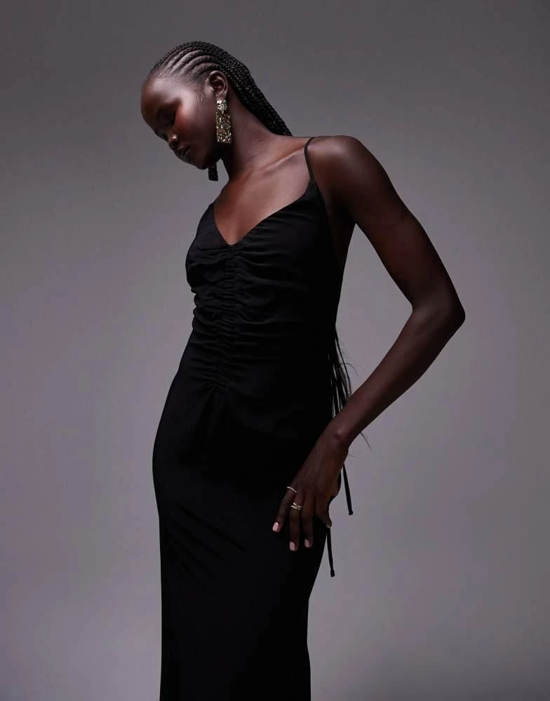knee length dresses for ladies Topshop Twist Back Long Sleeve Satin Occasion Maxi Dress In Black
