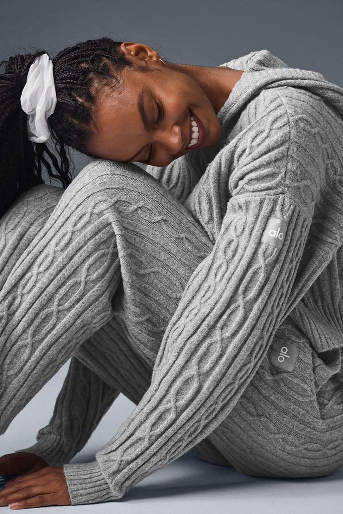 Alo Cable Knit Winter Bliss Hoodie - Athletic Heather Grey